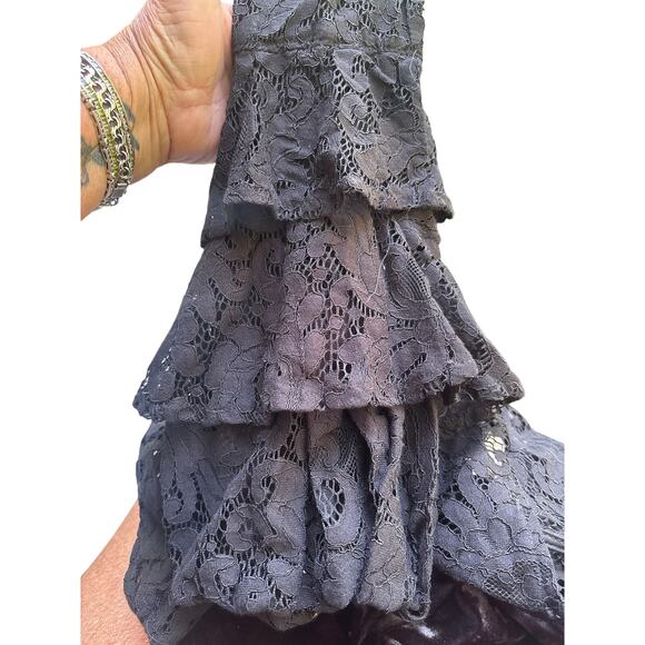 Anthropologie Solitaire Black Blouse Lace Ruffle Layered Bell Sleeves Sz M Sheer - Picture 5 of 9